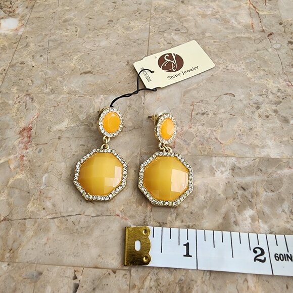 Stony Orange and Yellow Fashion Earrings - Picture 4 of 6